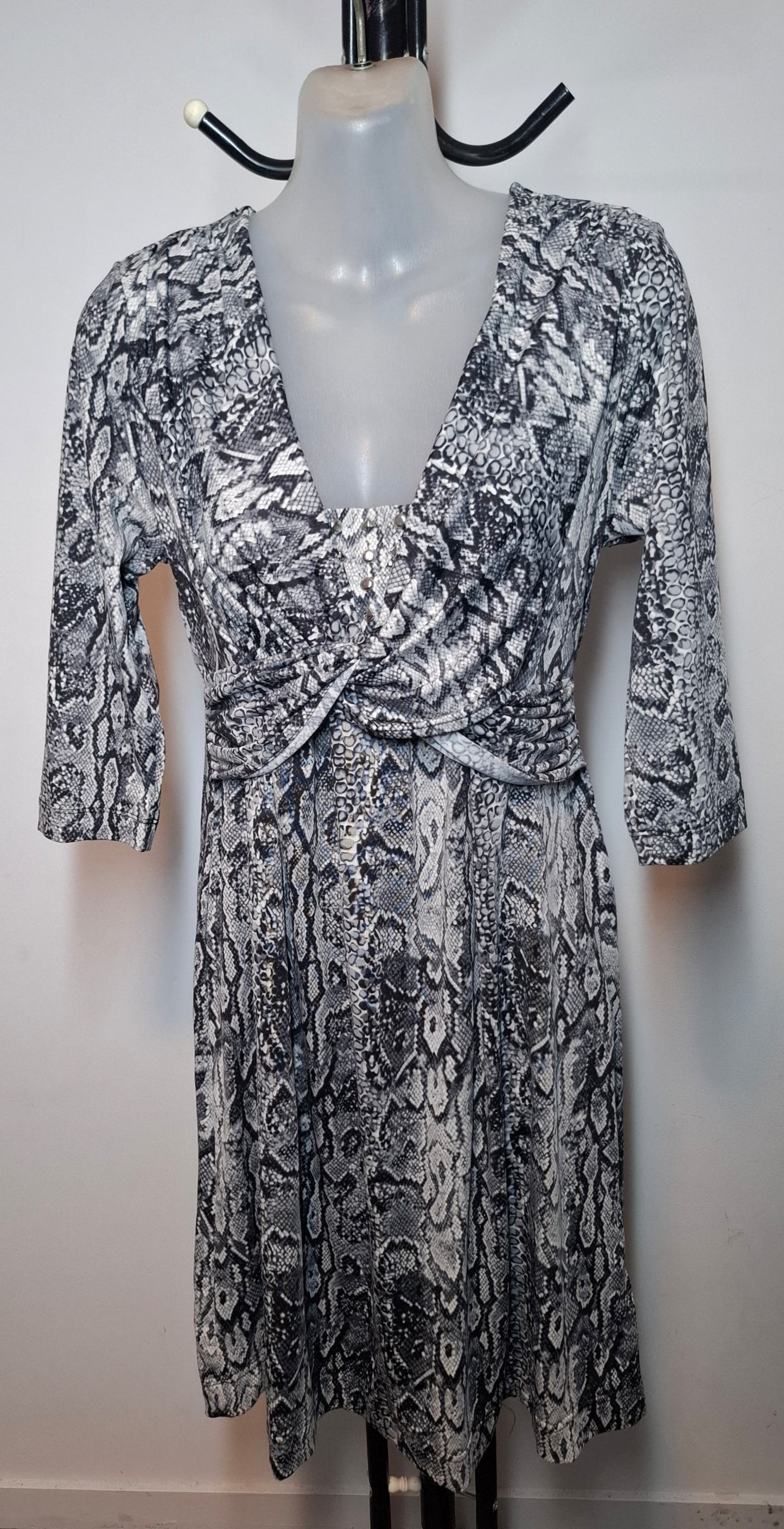 Size 8 - Twist Front Snake Print Dress With Sleeves
