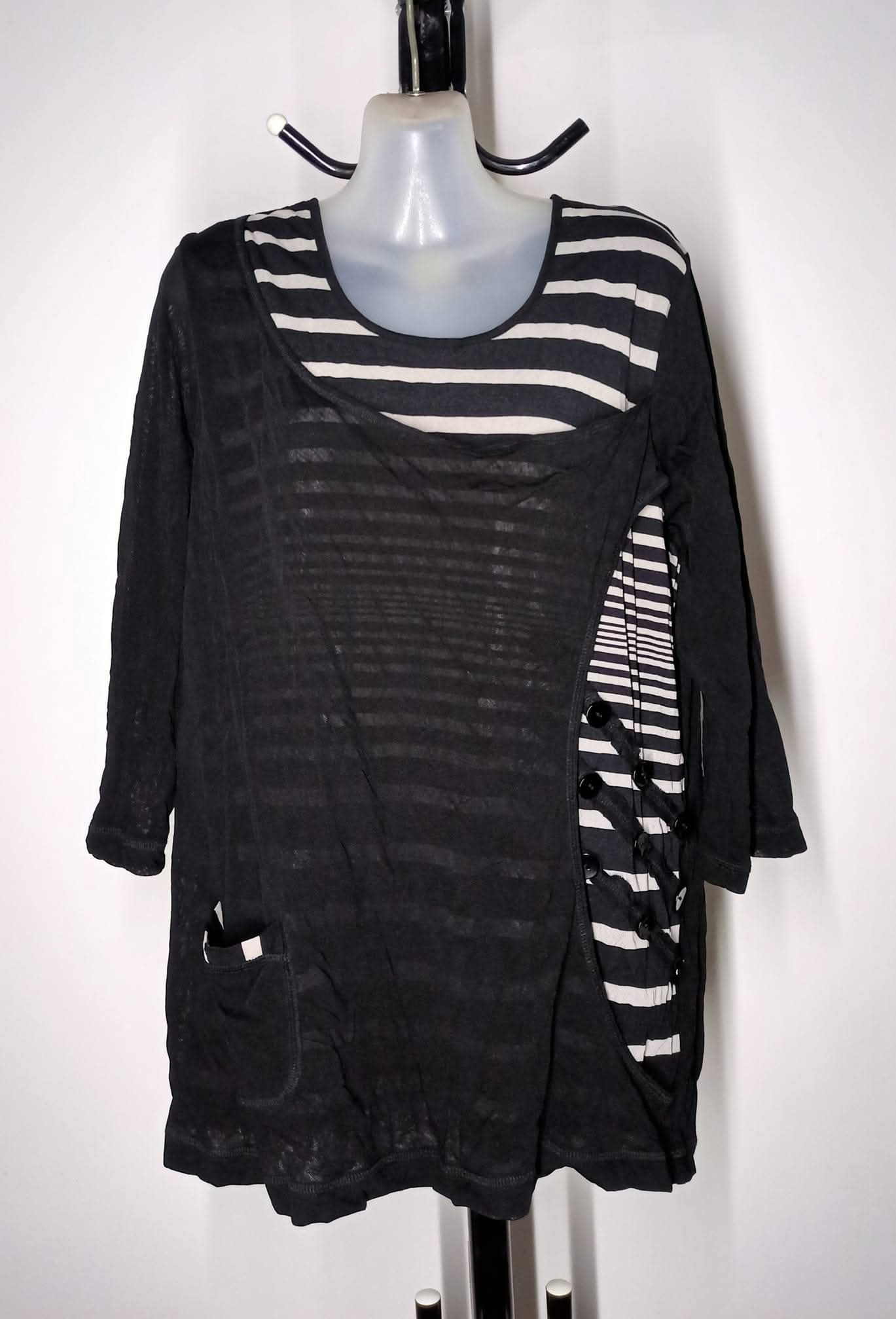Size 18 - Striped Top With Unique Black Overlay & Detailing