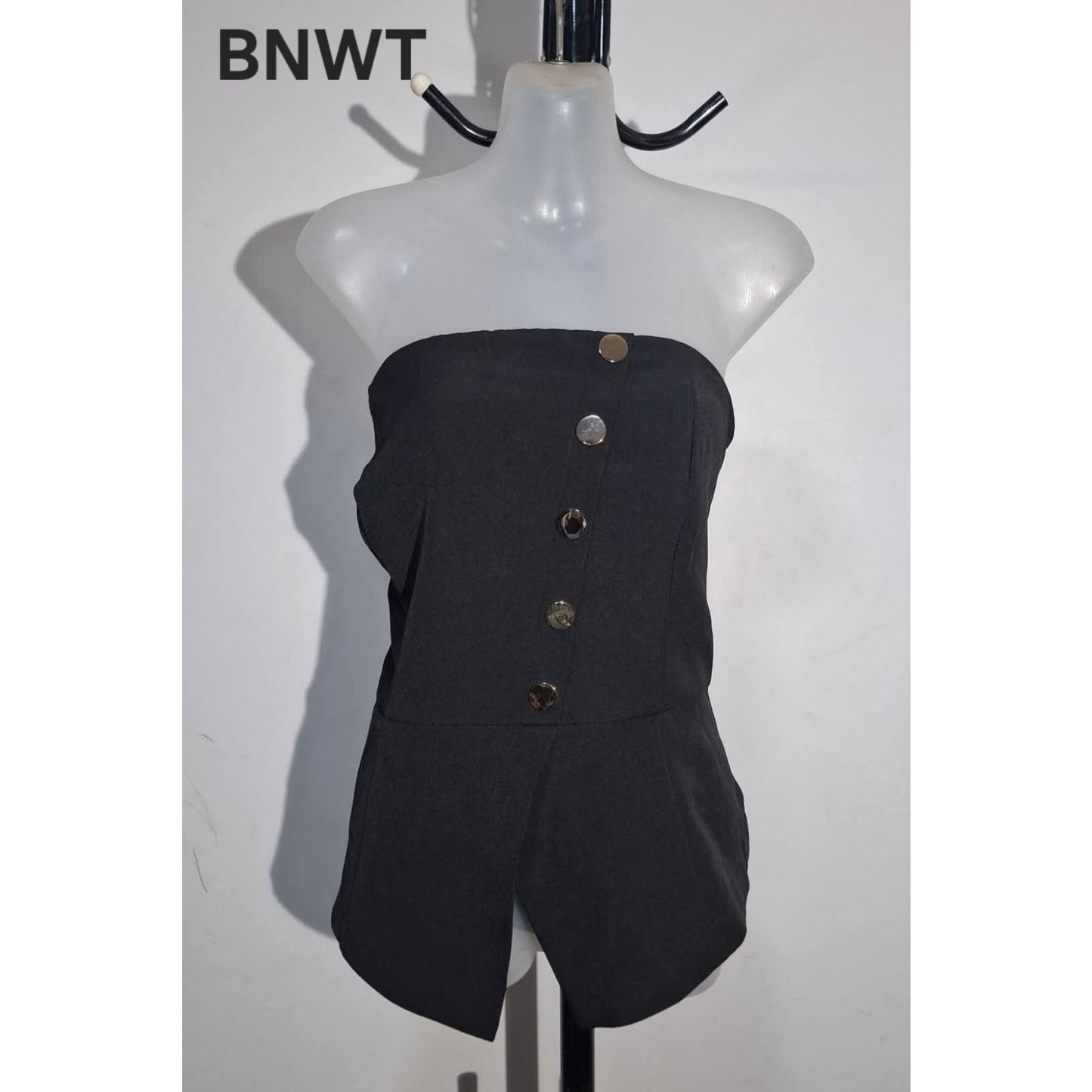 City Chic Medium - Black Strapless Peplum Top - Brand New With Tags