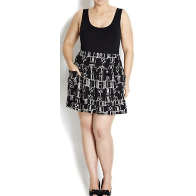 City Chic Medium - Navy Floral Skirt With Pockets