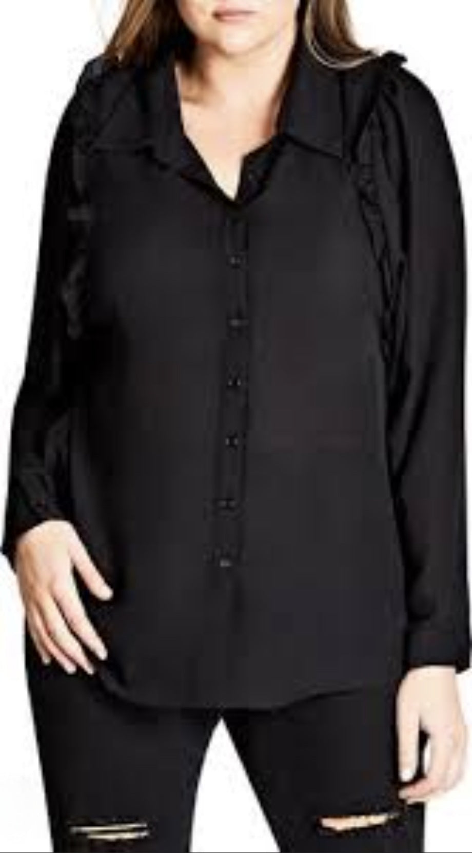 City Chic Medium - Black Button Up Top With Long Sleeves