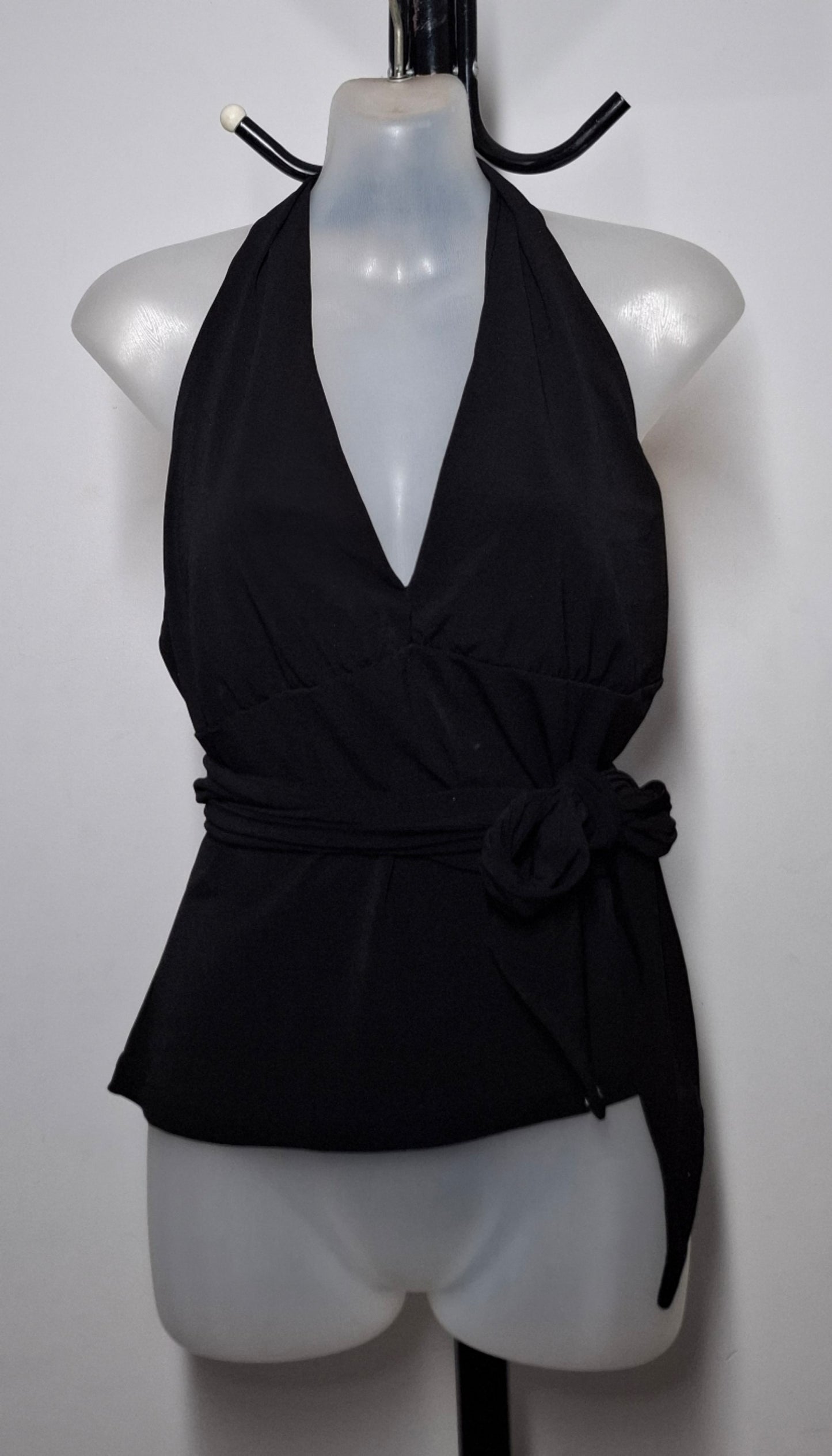 Size 16 - Black Stretchy Halter Top With Wrap Around Tie