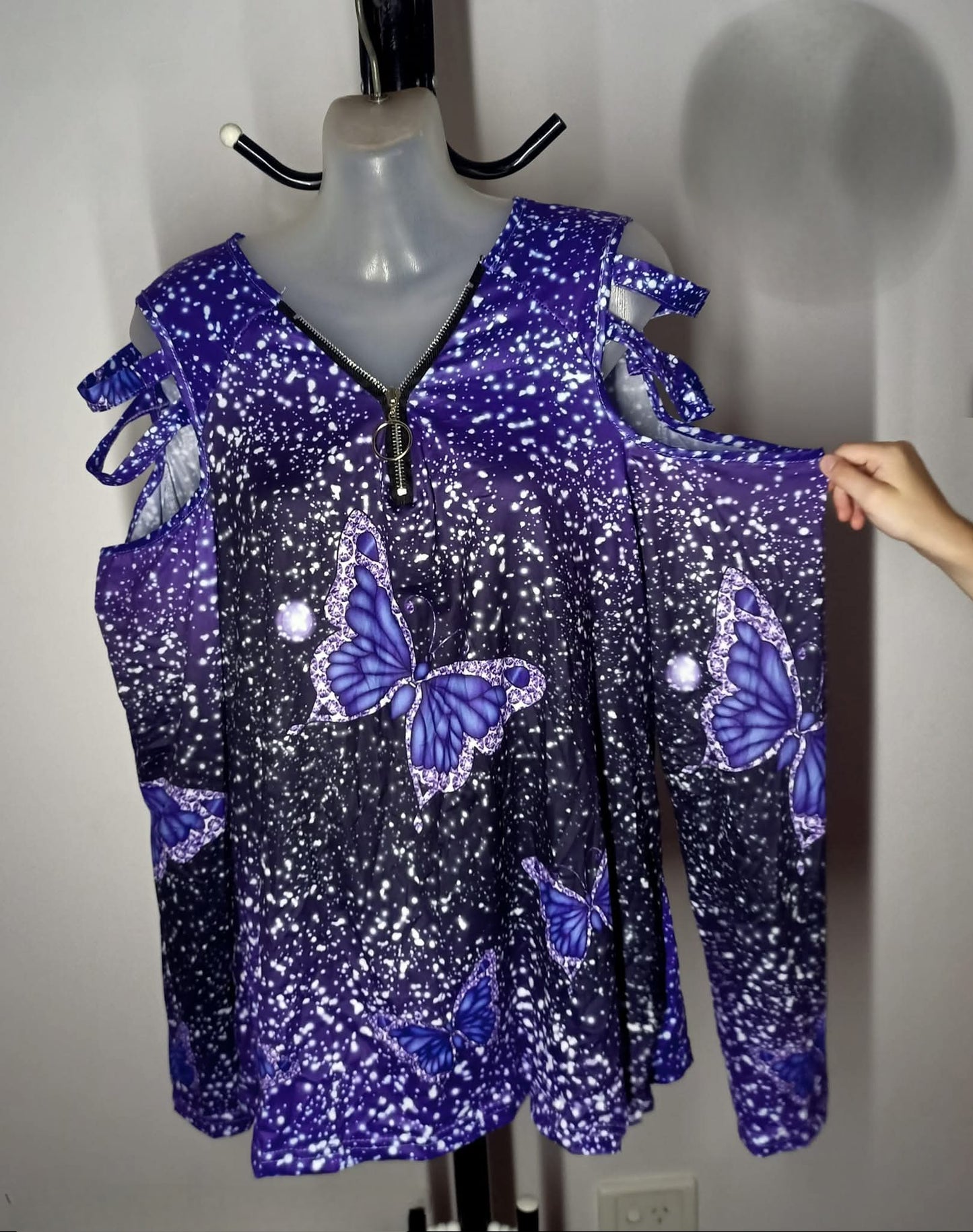 Size 16 - Purple Butterfly Cold Shoulder Top