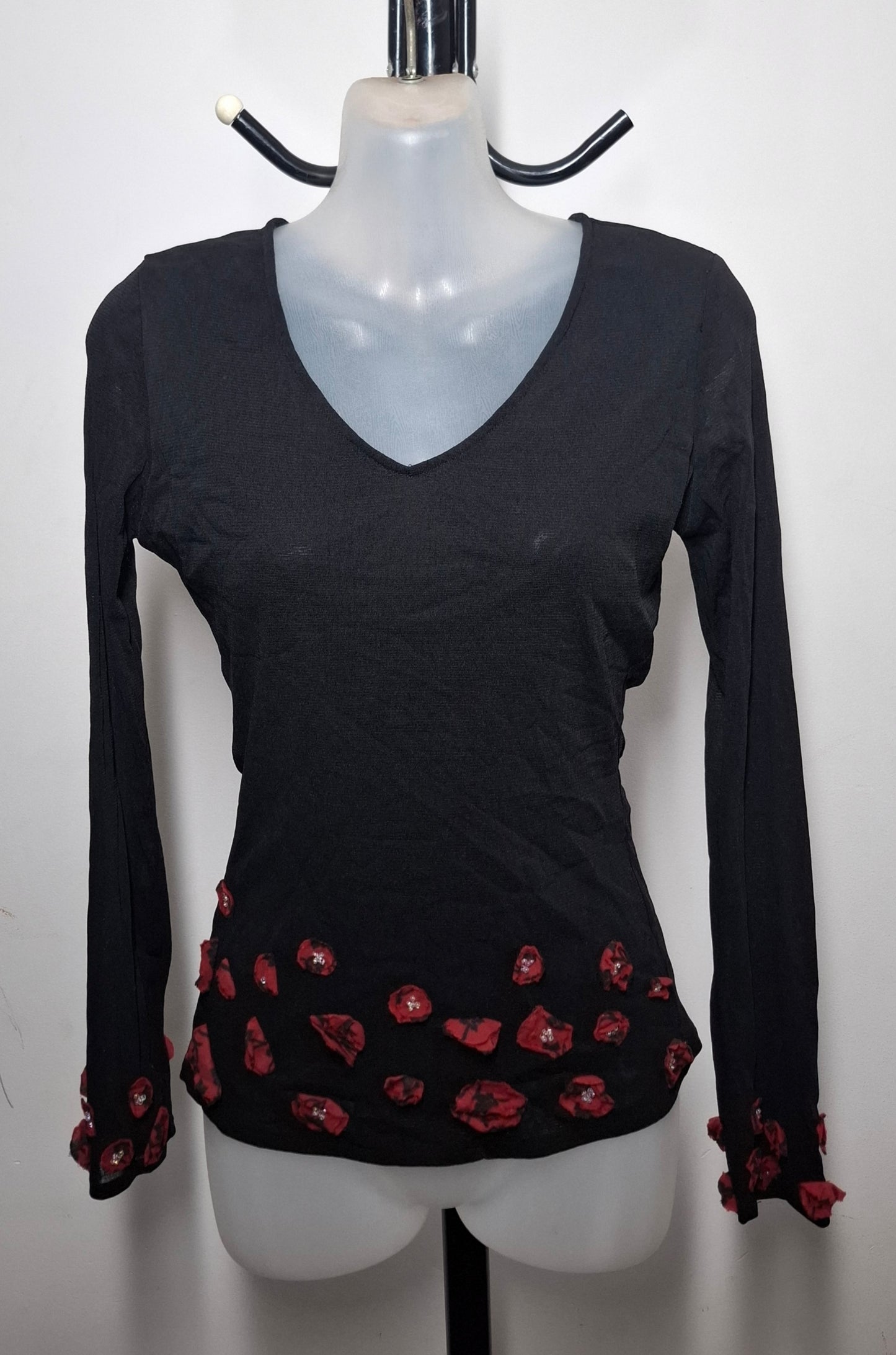 Size 10 - Stretchy Black Top With Red Poppys
