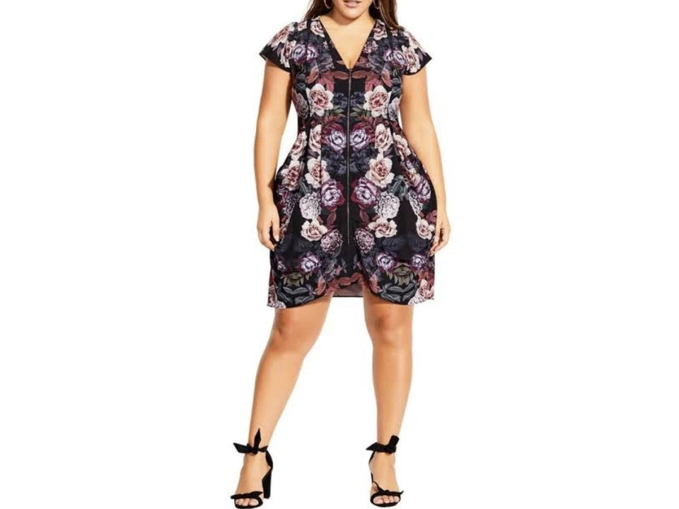 City Chic XS - Floral Zip Tunic Dress With Pockets