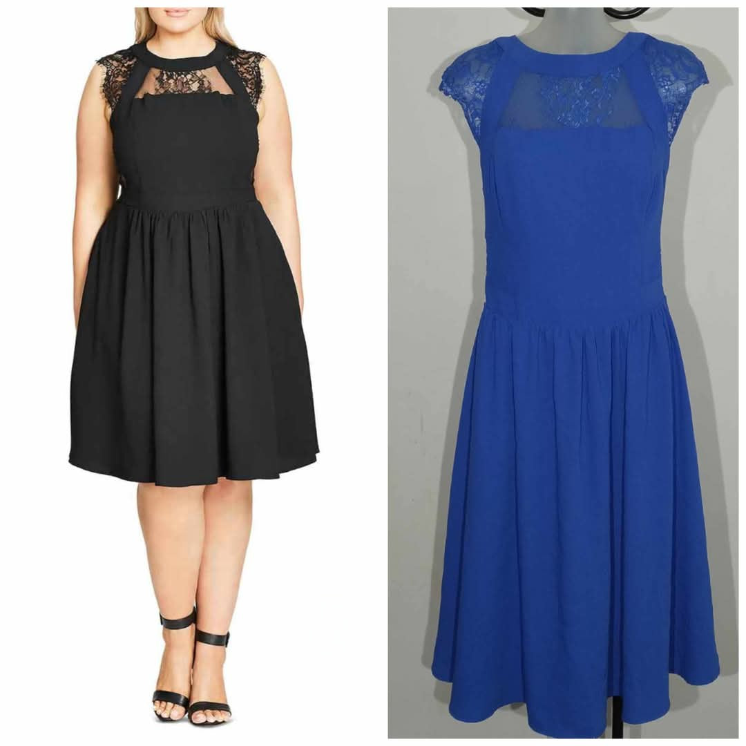 City Chic Small - BLUE Lace Fit & Flare Dress