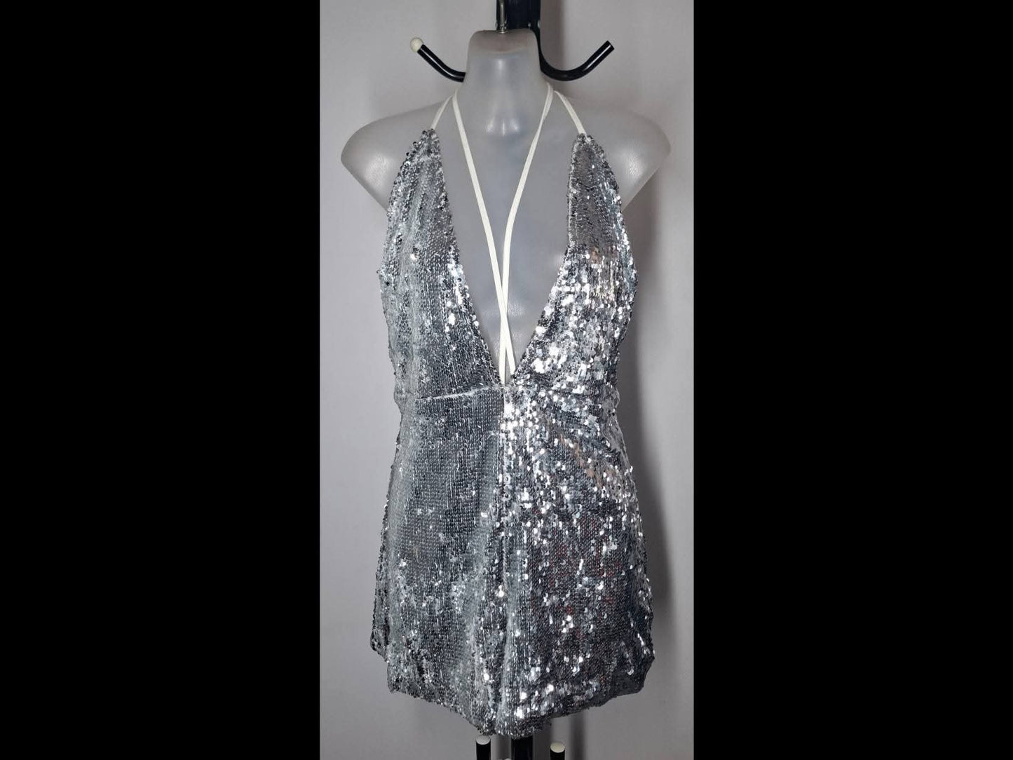 Size 14 - Pretty Little Thing Silver Sequin Strappy Playsuit