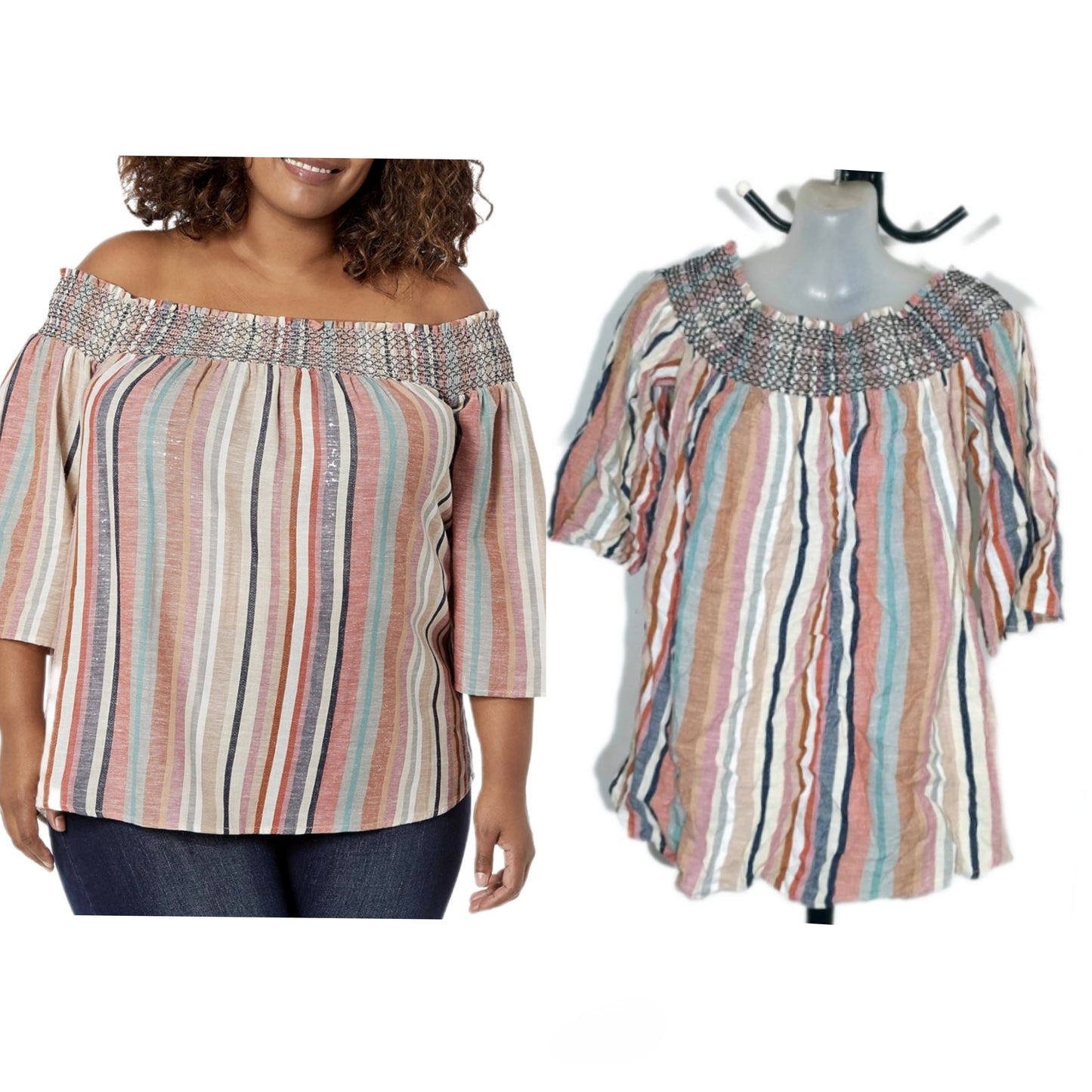 City Chic Small - Striped Off Shoulder Top With Sleeves