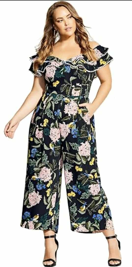 City Chic XS - Floral Frill Off Shoulder PLAYSUIT