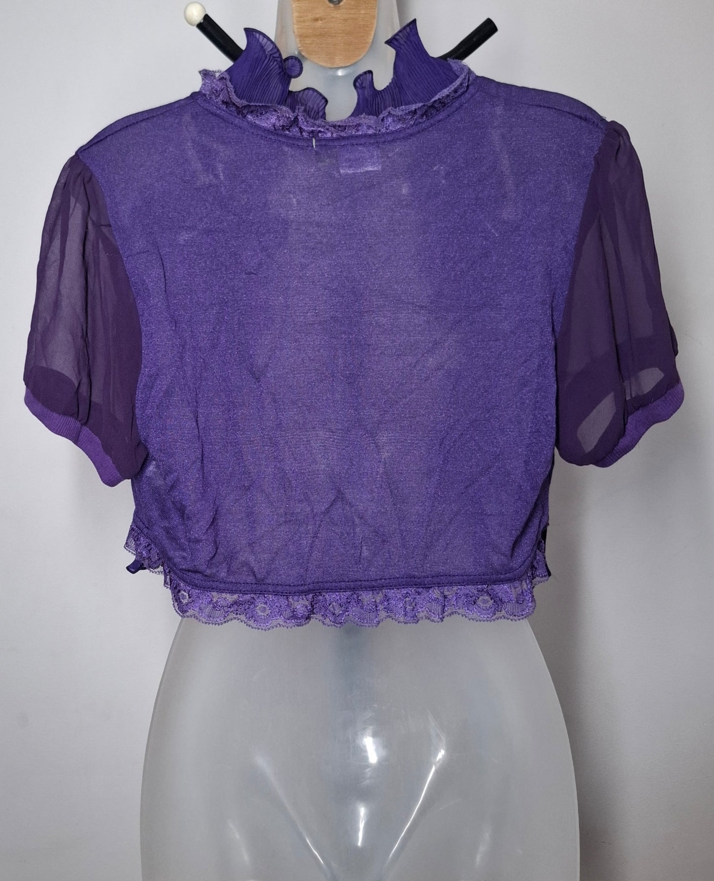 Size 12 - Purple Sheer Lace Frill Bolero Shrug Jacket
