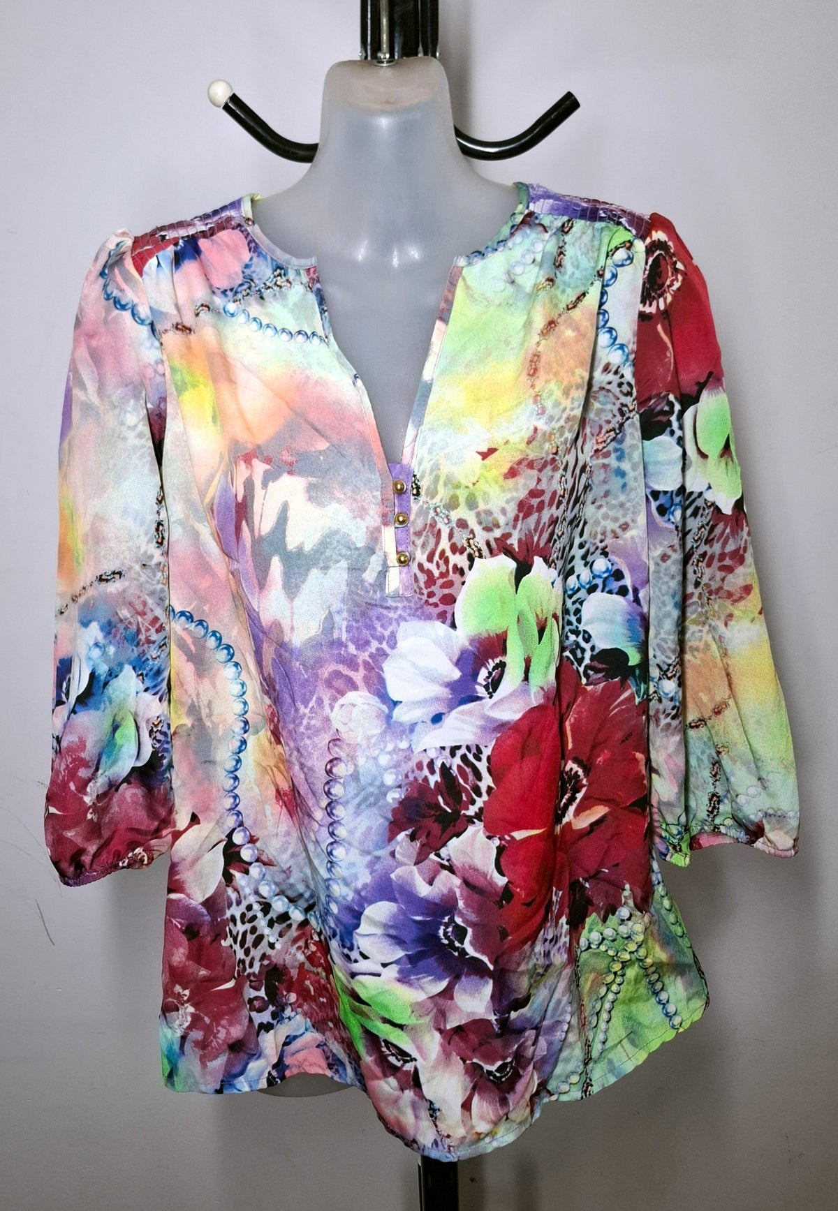 Size 12 - Vibrant Multi Print Top With Sleeves