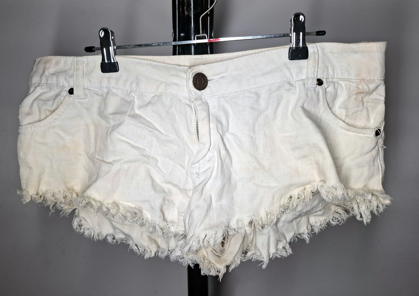 Size 12 - White Distressed Denim Shorts With Pockets