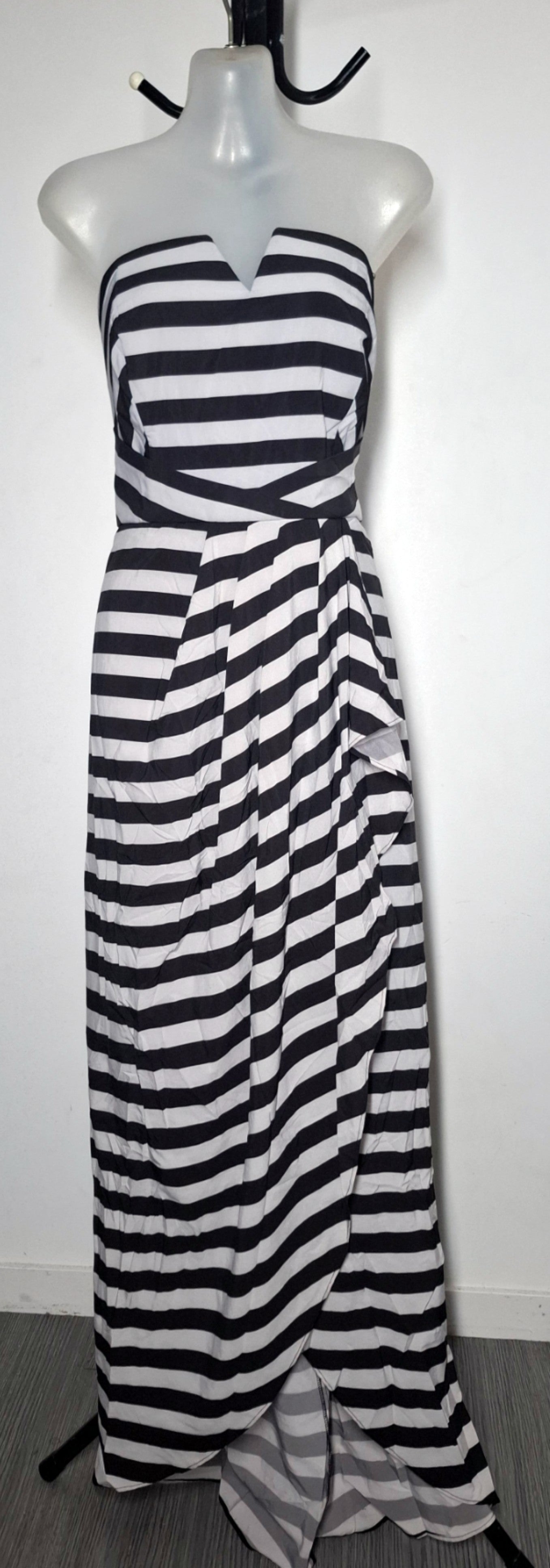 City Chic XS - Black & White Striped Deep V Strapless Maxi Dress