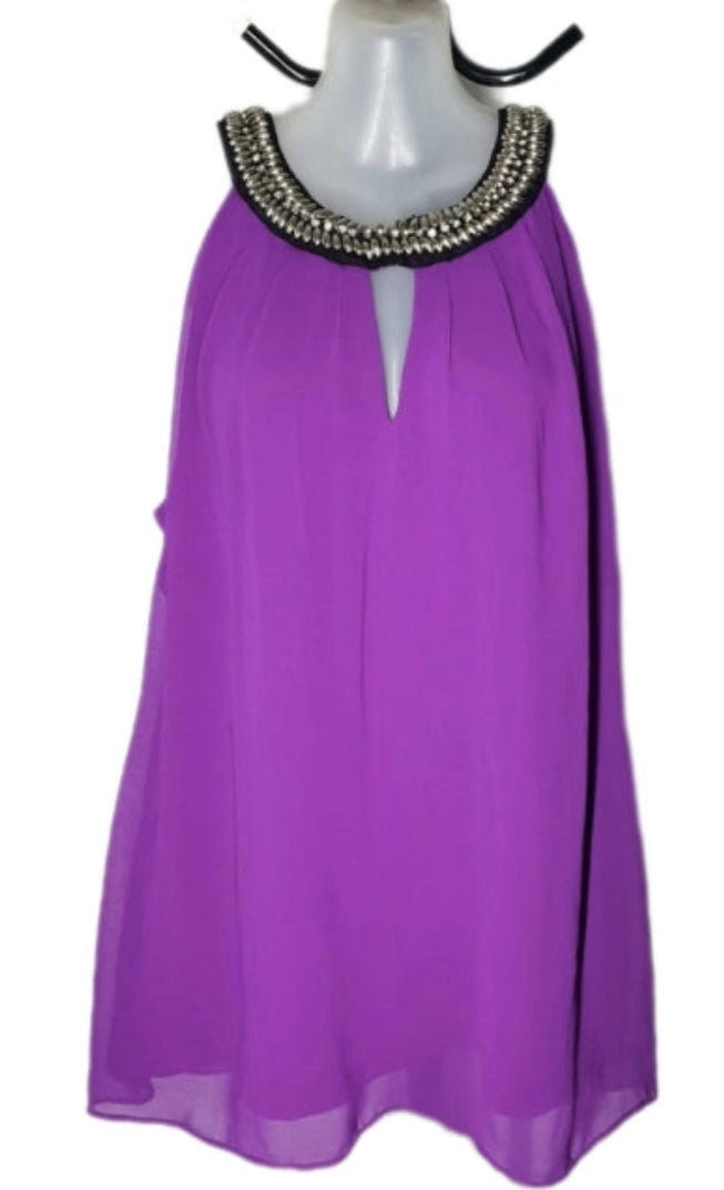 City Chic Medium - PURPLE Embellished Halter Neck Top