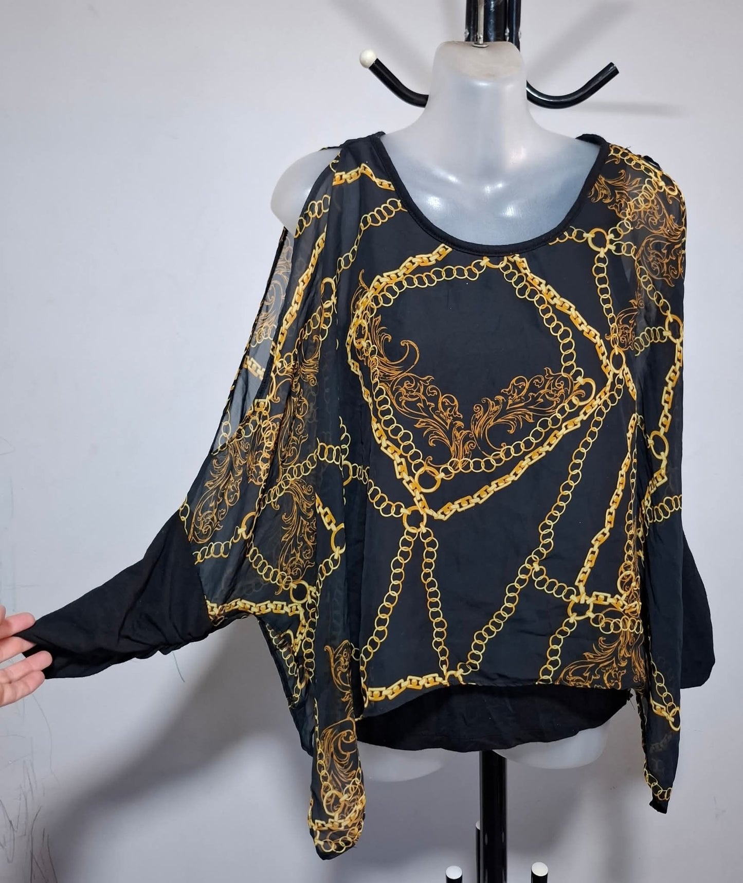 Size 8 - Cold Shoulder Chiffon Overlay Top With Sleeves
