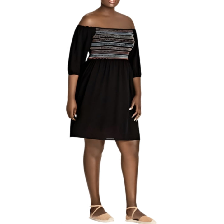 City Chic XS - Shirred Stretchy Off Shoulder Sleeved Dress