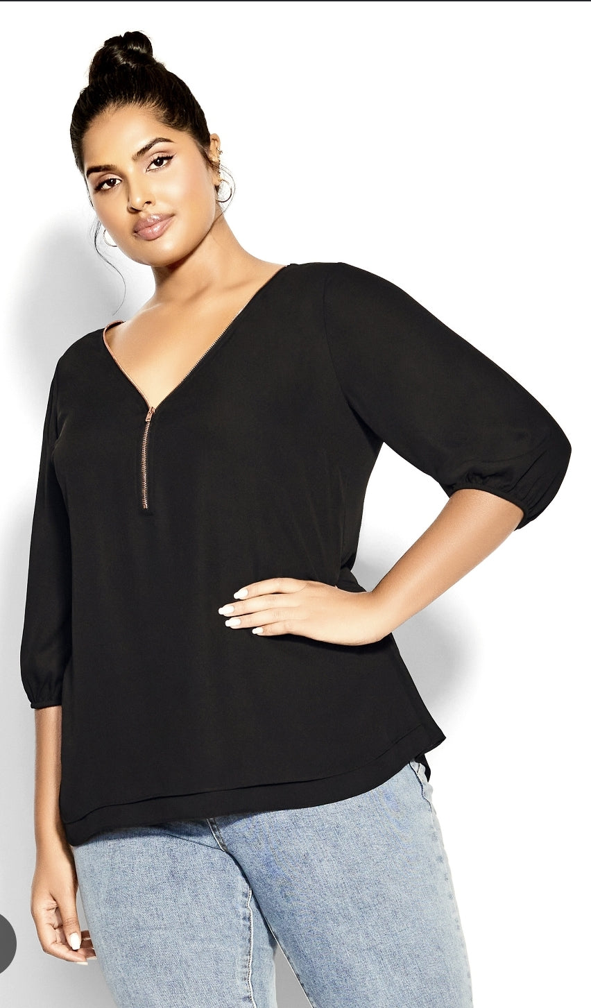 City Chic XS - Mulberry Sexy Elbow Fling Zip Top