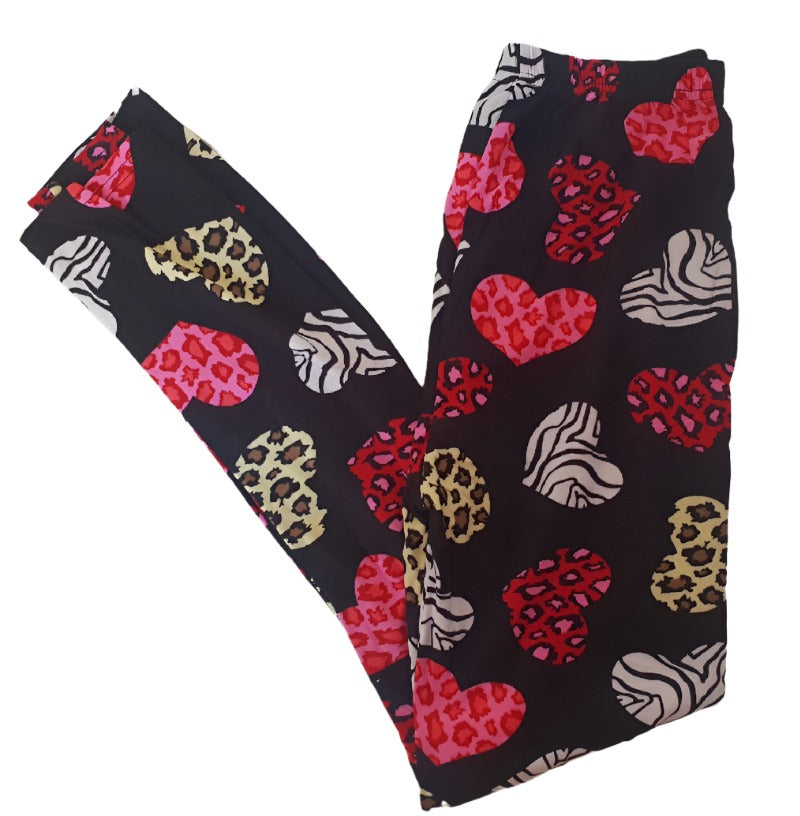 SoSoft - Regular Waist - Leopard Zebra Hearts - Full Length Leggings