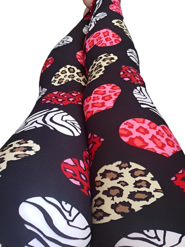 SoSoft - Regular Waist - Leopard Zebra Hearts - Full Length Leggings