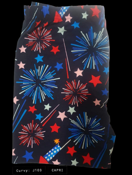 Regular Elastic Waist - Fireworks - 3/4 Length Leggings