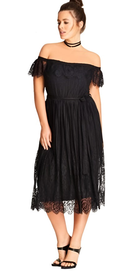 City Chic XS - Black Lace Off Shoulder Dress