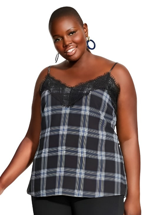 City Chic XS -  Tartan Lace Cami Top
