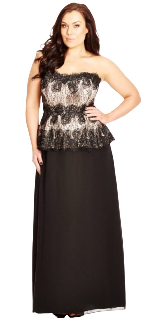 City Chic Small - Strapless Lace Peplum Maxi Dress