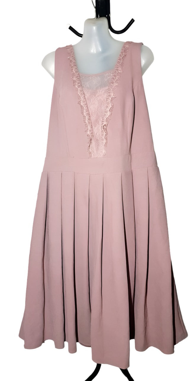 City Chic Medium - Lace Insert Pleated Dress