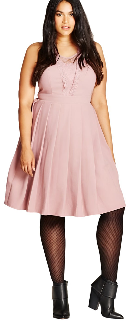 City Chic Medium - Lace Insert Pleated Dress