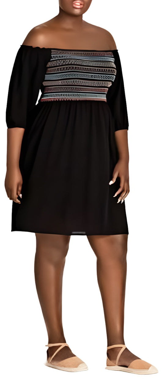 City Chic XS -  Shirred Stretchy Off Shoulder Sleeved Dress