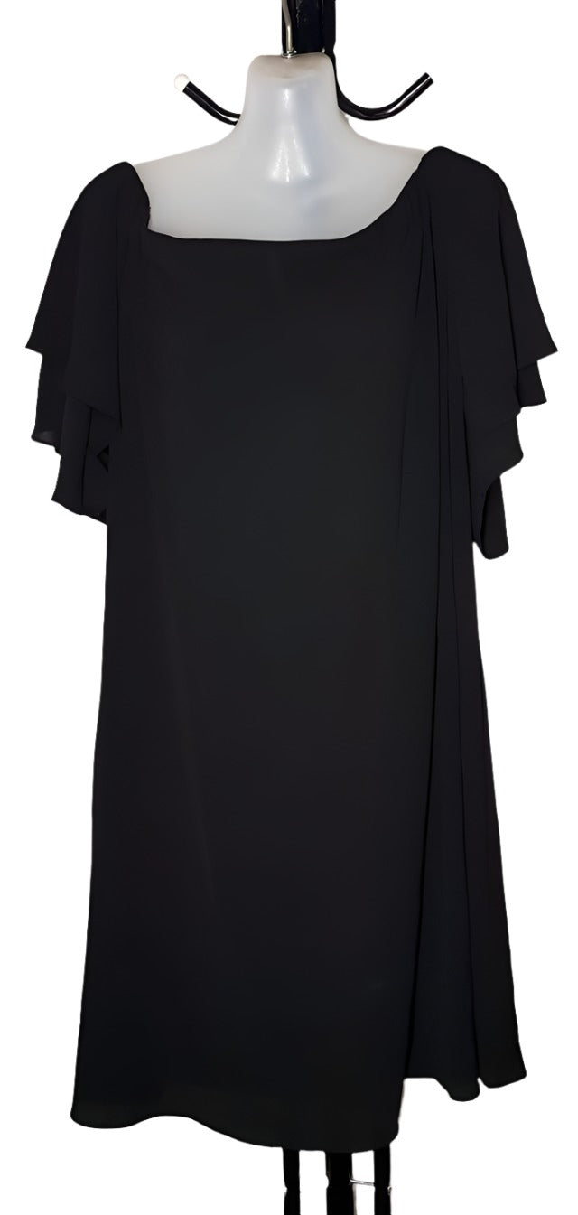City Chic Medium - Black Off Shoulder Frill Sleeve Dress
