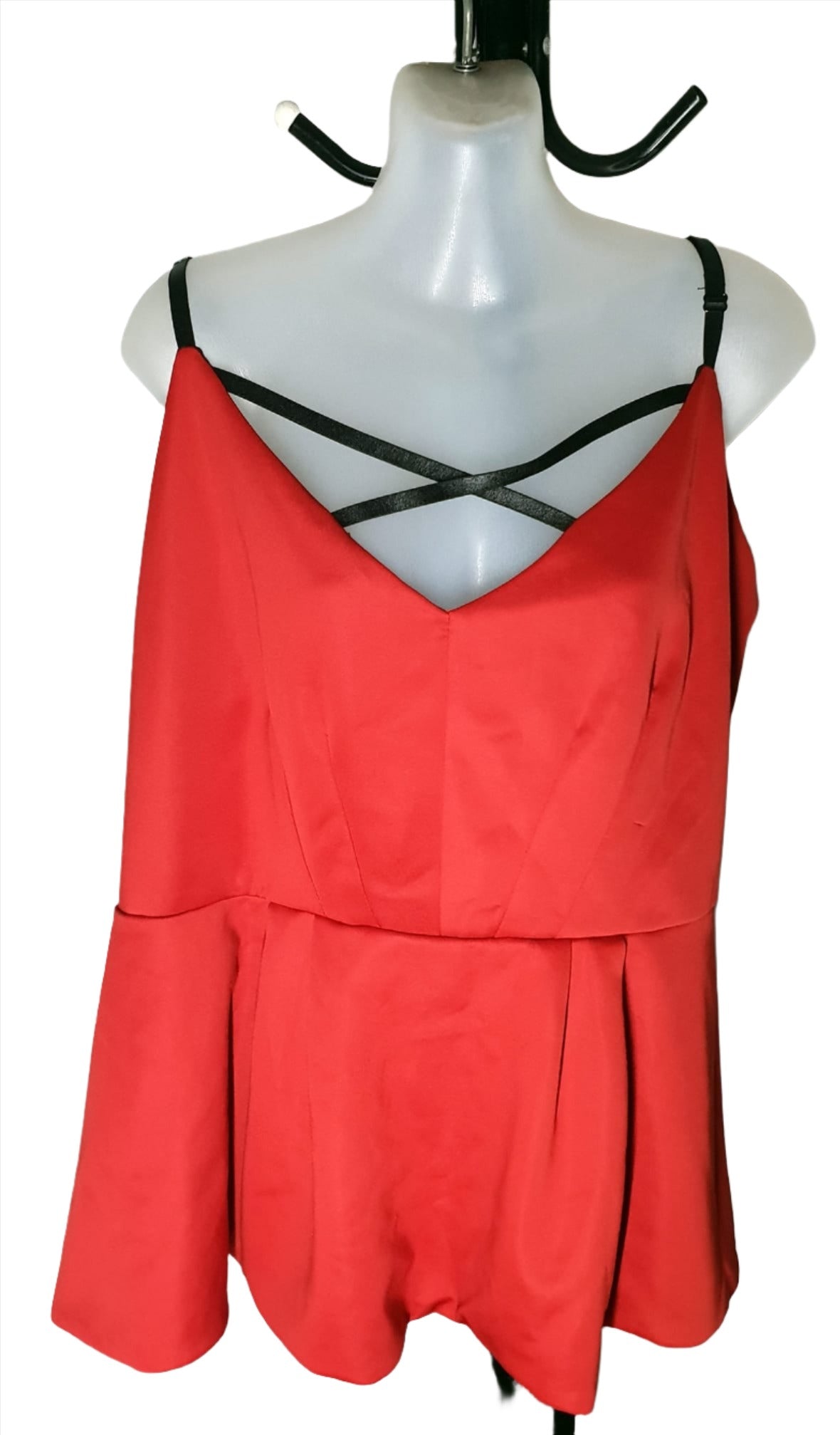 City Chic Large - Red Strappy Peplum Top