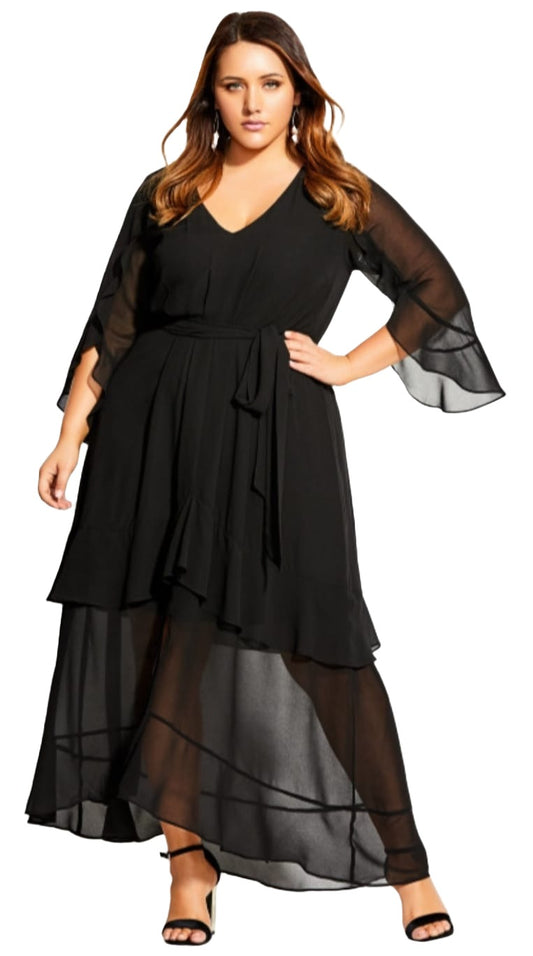 City Chic Small - Purple Chiffon Maxi Dress With Tie