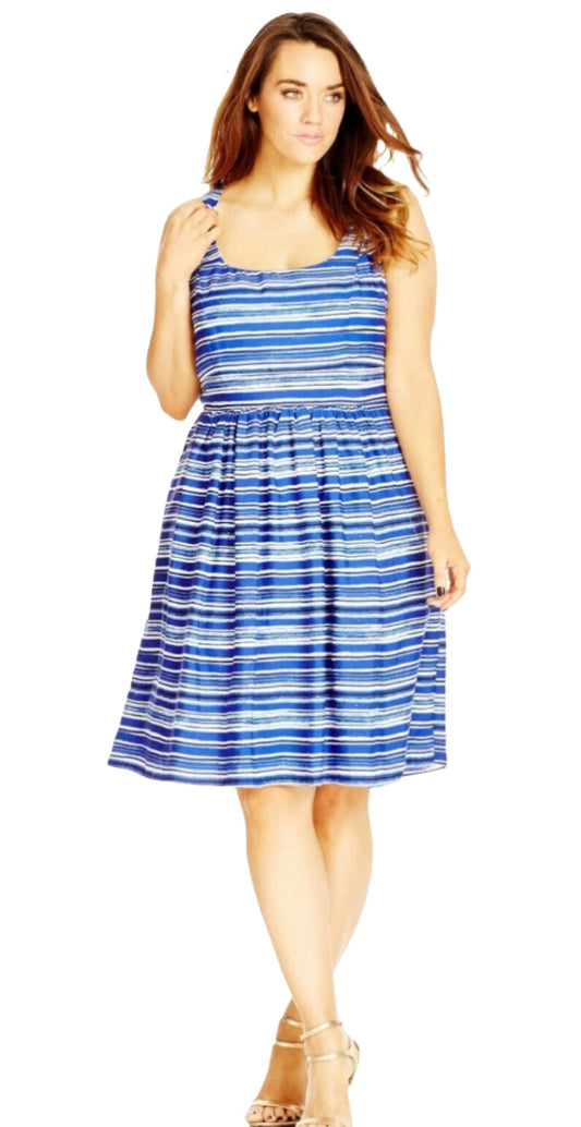 City Chic XS -  Blue Stripe Fit And Flare Dress