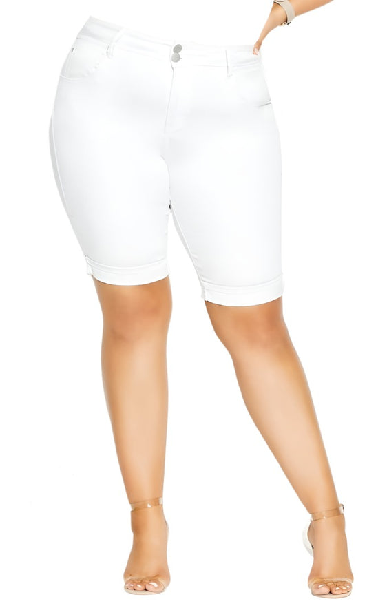 City Chic XS - White High Rise Denim Shorts