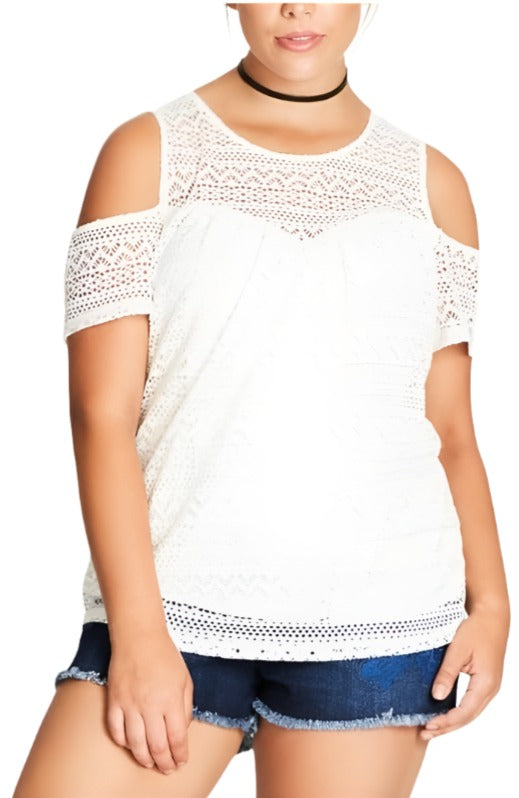 City Chic XS -  White Lace Cold Shoulder Top