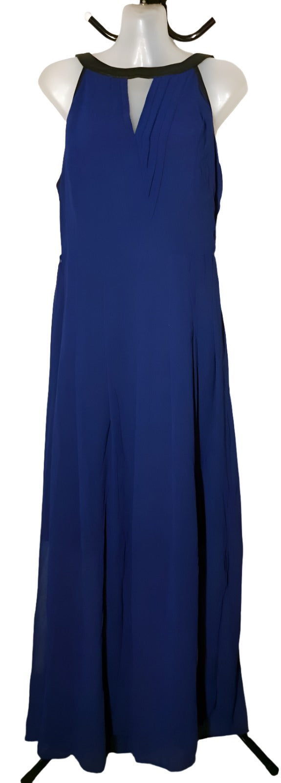 City Chic XS - Navy Chiffon Overlay Peekaboo Halter Neck Maxi Dress
