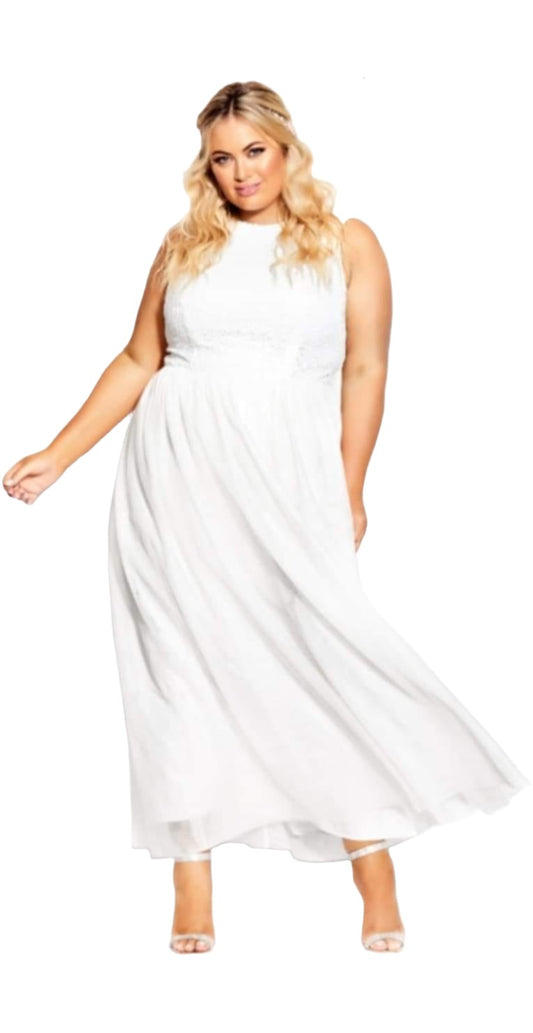 City Chic XS - White Chiffon Sequin Maxi Dress