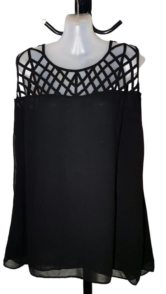 City Chic Small - Black Strappy Cage Top