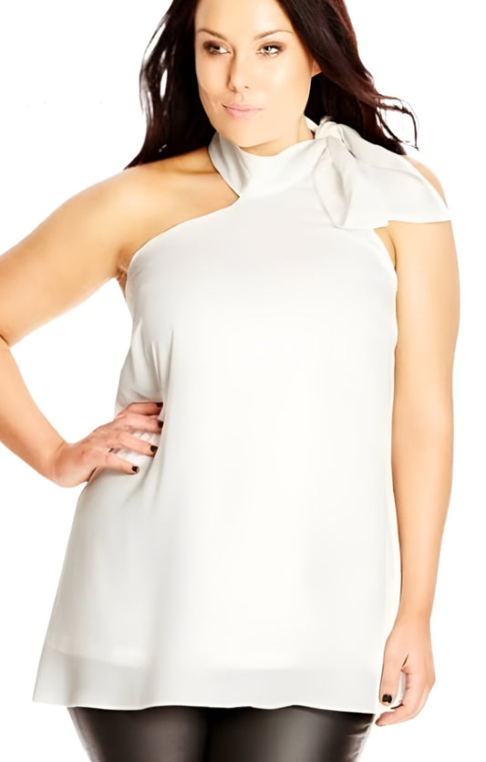 City Chic Small - White Tie Up Halter Top - Brand New With Tags