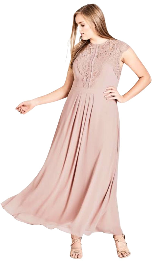 City Chic XS - Beige Lace Chiffon Maxi Dress