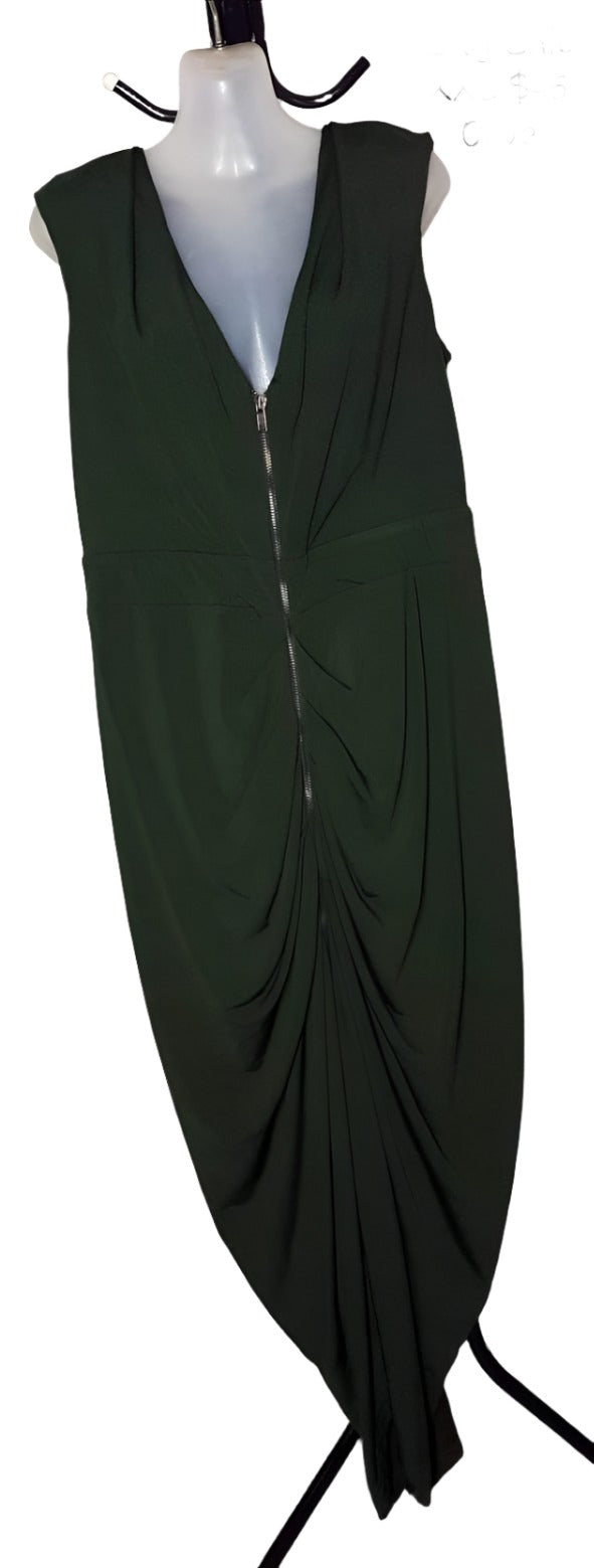 City Chic XXL - Olive Stretchy Zip Up Ruched Dress