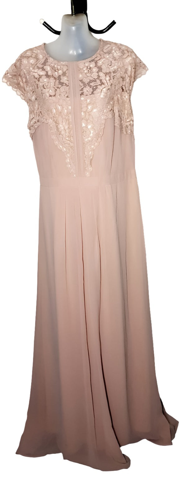 City Chic XS - Beige Lace Chiffon Maxi Dress