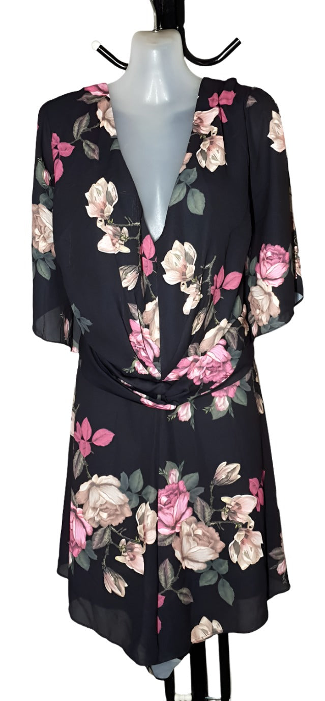 City Chic XL - Floral Twist Front Playsuit