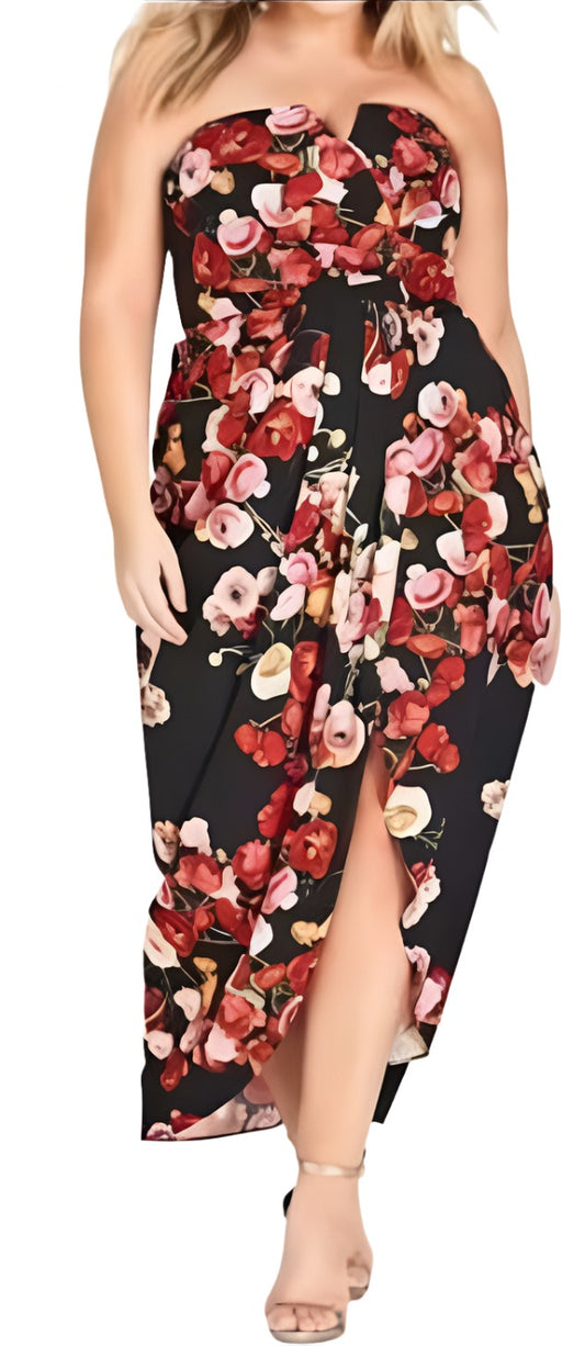 City Chic XS - Floral Deep V Strapless Maxi Dress