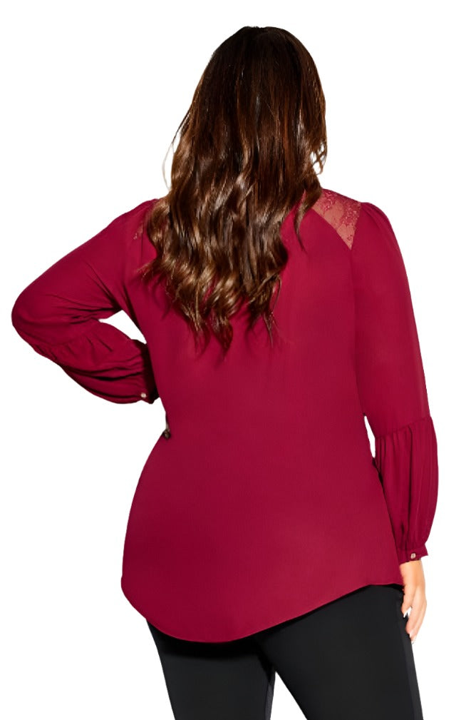 City Chic Large - Sleeved Lace Shoulder Top