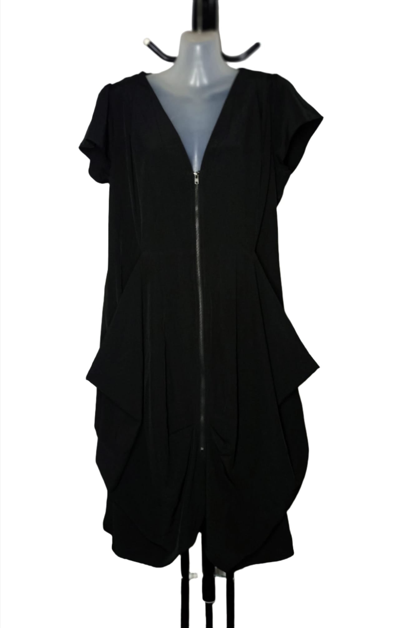 City Chic XS - Black Zip Tunic Dress With Pockets