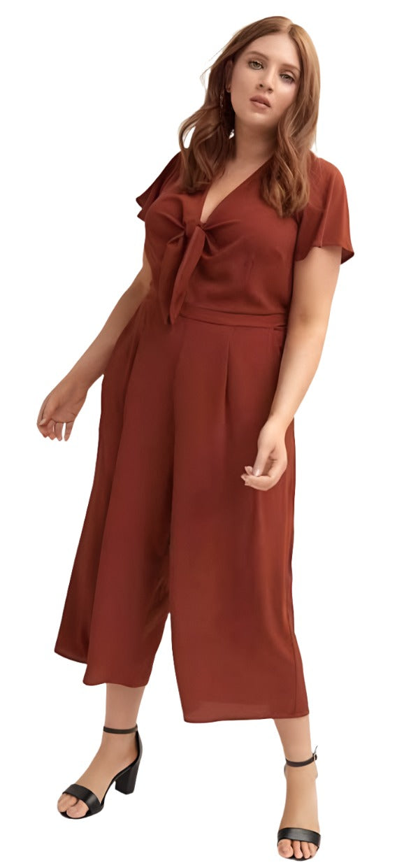 City Chic XXL - Wide Leg Tie Front Jumpsuit
