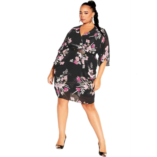 City Chic Large - Floral Faux Chiffon Wrap Dress With Belt - Brand New With Tags