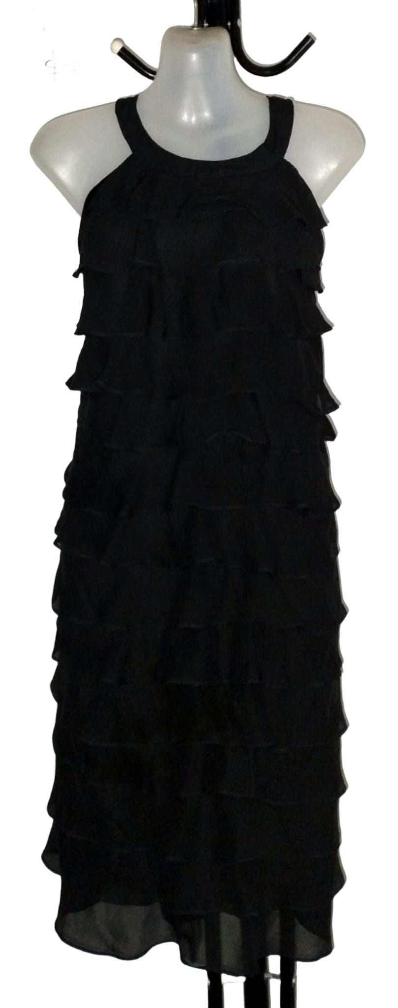 City Chic Large - Black Tiered Frill Halter Neck Dress